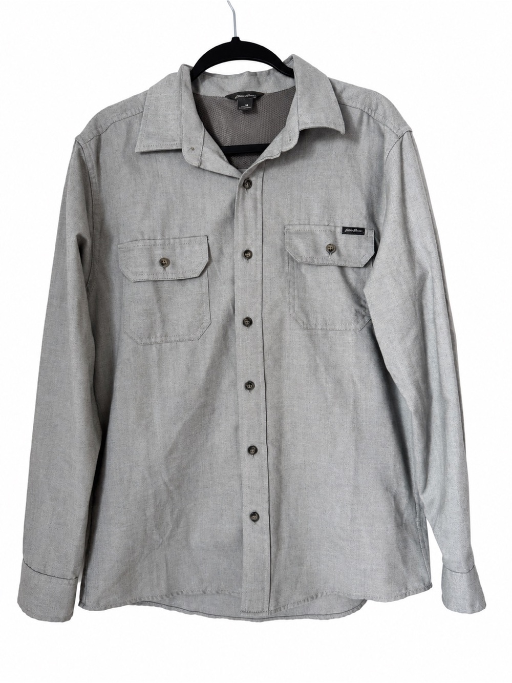 Eddie Bauer Men’s Gray Performance Button Down Shirt Long Sleeve Pleat Mesh M